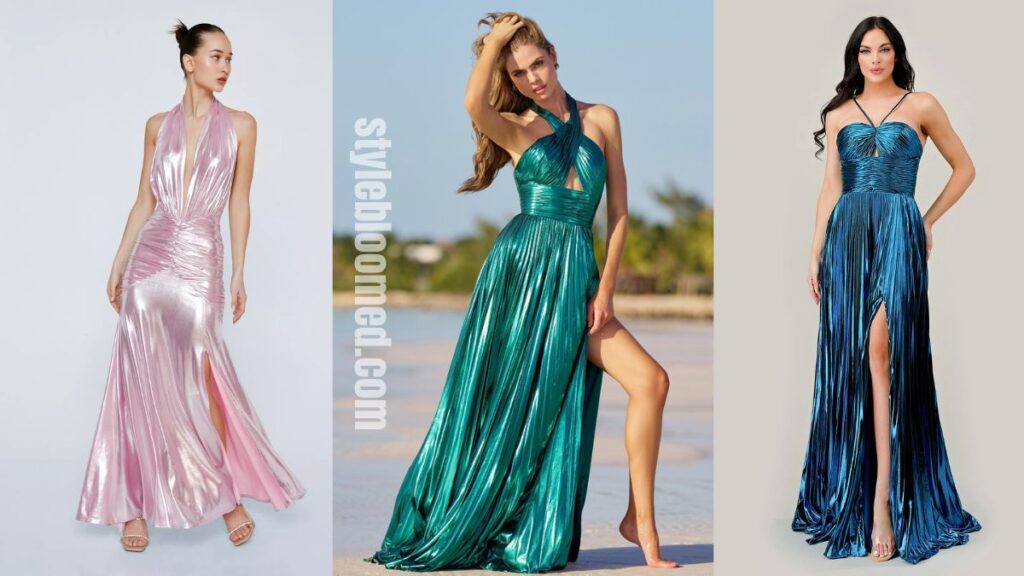 Metallic Halter Dress & Strappy Sandals